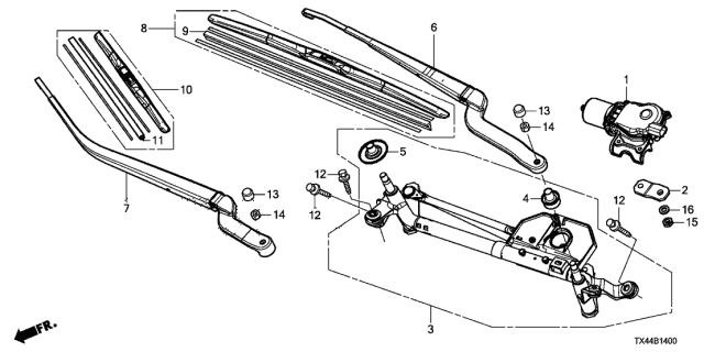 2013 Acura RDX Windshield Wiper Blade (400Mm) (Left)(Passenger Side) Diagram for 76630-TX4-A02