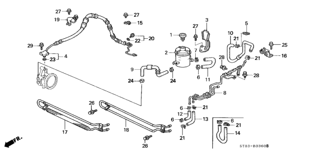 1999 Acura Integra Power Steering Pressure Feed Hose Diagram for 53713-ST7-A24