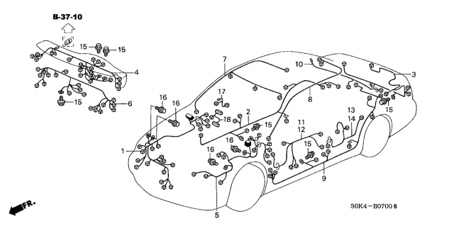 1999 Acura TL Wire Harness, Driver Door Diagram for 32751-S0K-A00