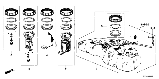 2014 Acura RLX Fuel Pump Module Set Diagram for 17045-TY2-A00