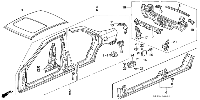 1997 Acura Integra Panel, Passenger Side Sill Diagram for 04631-ST8-300ZZ