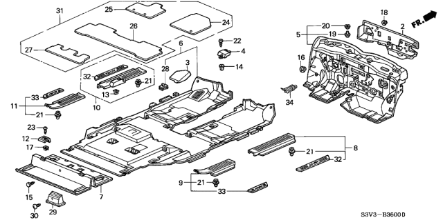 2002 Acura MDX Floor Mat Diagram