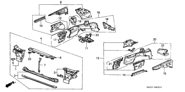 1990 Acura Legend Frame, Bulkhead (Upper) Diagram for 60431-SG0-A00ZZ