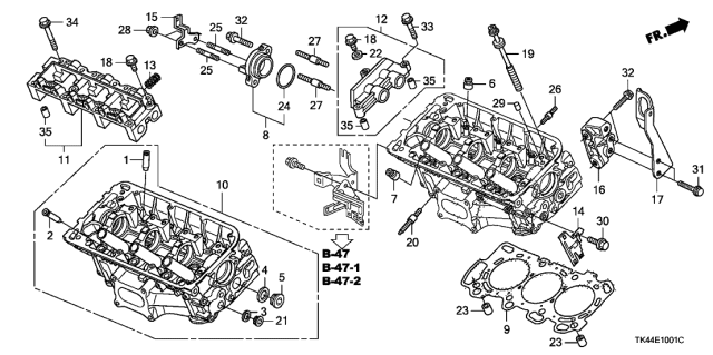 2009 Acura TL Cylinder Head Assembly, Rear (Dot) Diagram for 12300-RKG-810