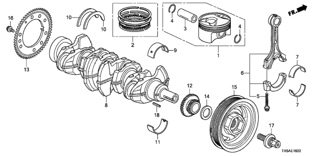 2020 Acura ILX Ring Set, Piston Diagram for 13011-RDF-A11