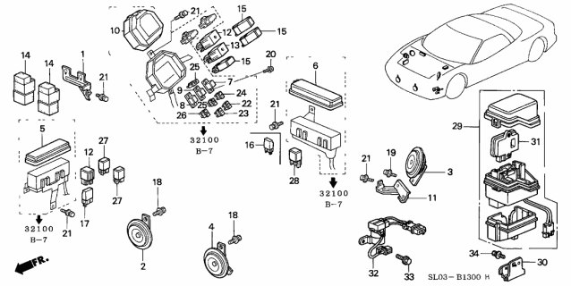 2000 Acura NSX Power Relay Assembly (5P) (Brown) (Mitsuba) Diagram for 39793-SL0-J01