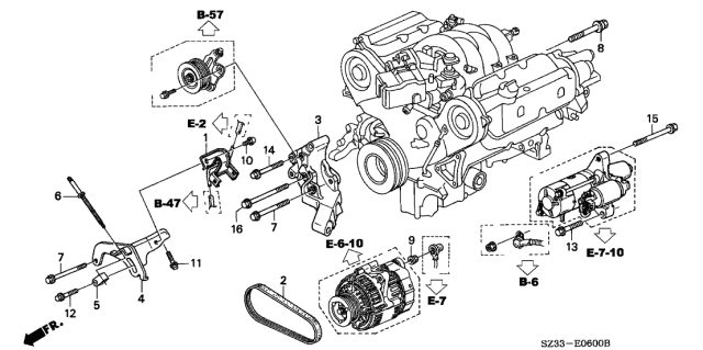 2001 Acura RL Alternator Adjusting Bolt Diagram for 31116-PY3-000
