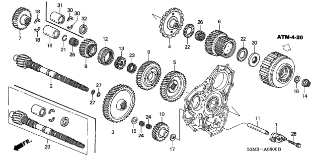 2002 Acura CL Shaft, Reverse Idle Gear Diagram for 23542-P7T-000