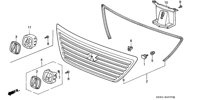 2002 Acura RL Cover, Front Grille Diagram for 75102-SZ3-003