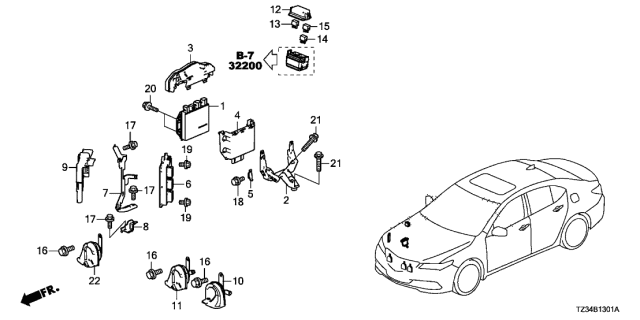 2019 Acura TLX Low Note Pitch Horn Diagram for 38100-TZ3-A01