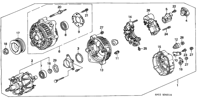 1992 Acura Legend Rectifier Assembly Diagram for 31127-PY3-013