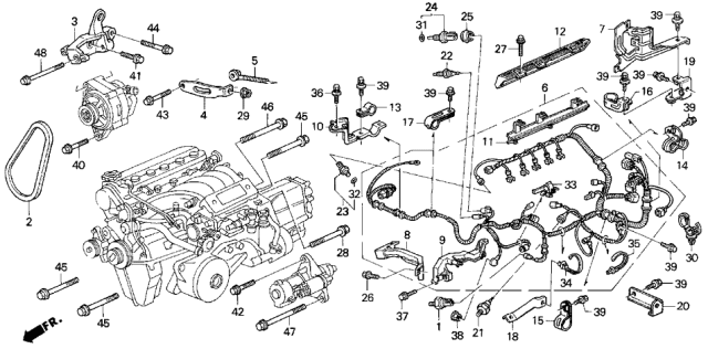 1994 Acura Vigor Stay, Engine Wire Harness Clamp Diagram for 32115-PV1-A00