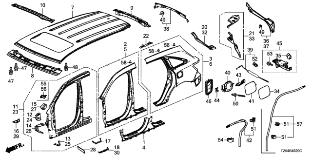 2015 Acura MDX Outer Panel - Roof Panel Diagram