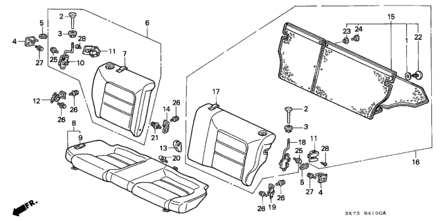 1993 Acura Integra Seat-Back Assembly, Left Rear (Silky Ivory) Diagram for 82520-SK7-A42ZE