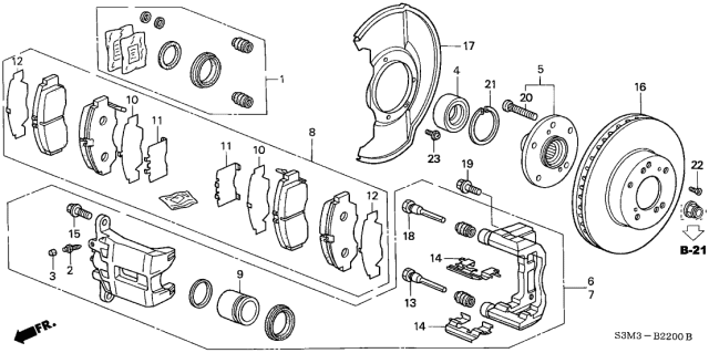 2002 Acura CL Caliper Sub-Assembly L Front Diagram for 45019-S0K-A01