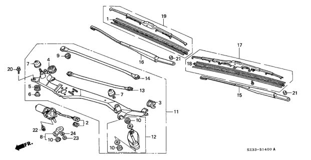 2000 Acura RL Windshield Wiper Blade (475Mm) (Passenger Side) Diagram for 76630-SZ3-A11