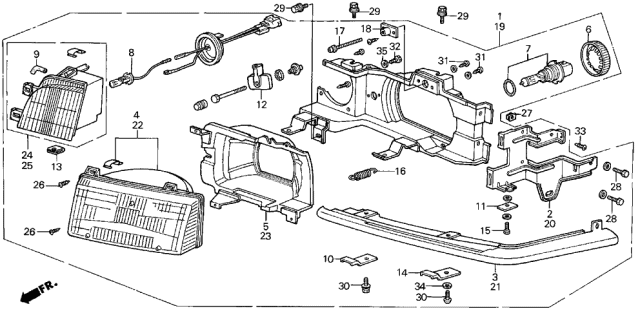 1987 Acura Legend Left Headlight Assembly (Fog) Diagram for 33150-SD4-A01