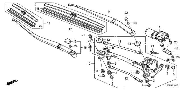 2011 Acura RDX Link, Front Wiper (Lh) Diagram for 76530-STK-A01