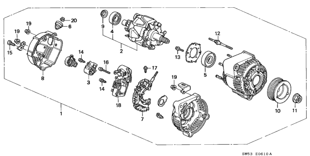 1997 Acura TL Alternator Assembly (Cju14) (Denso) Diagram for 31100-P1R-A02