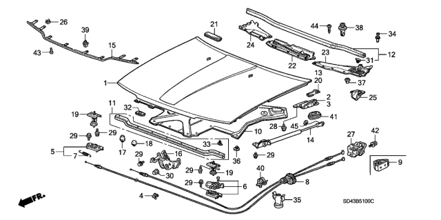 1990 Acura Legend Hood Opener Stay Assembly Diagram for 74145-SD4-003