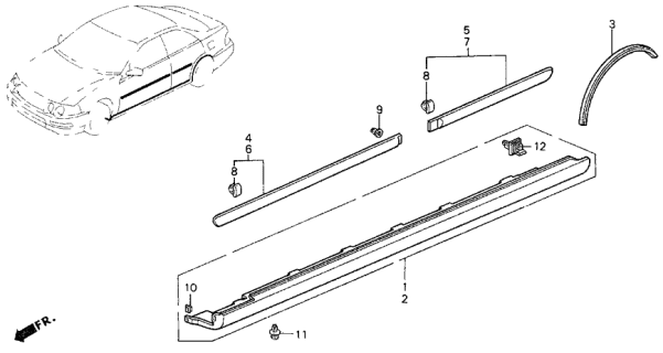 1994 Acura Integra Driver Side Sill Garnish Assembly Diagram for 71850-ST8-000