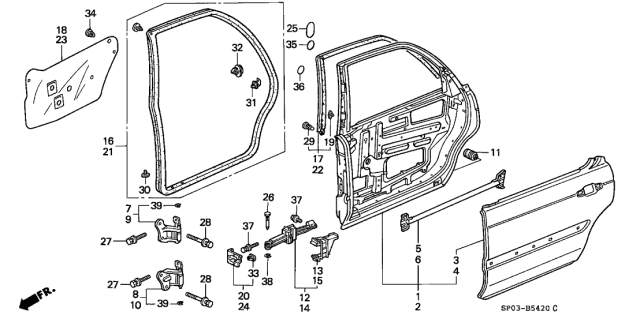1995 Acura Legend Door Checker Cover Clip Diagram for 91564-SP0-003