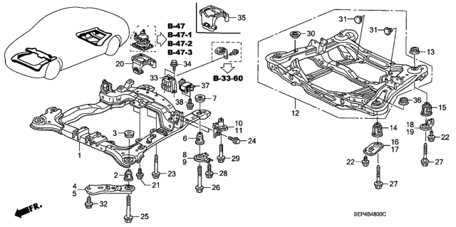 2006 Acura TL Front Sub-Frame Stopper Rubber (Front) Diagram for 50261-SDA-A02
