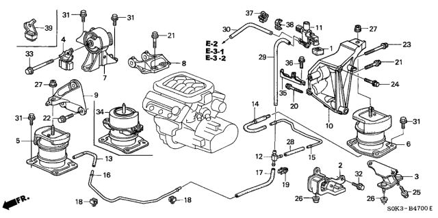 2002 Acura TL Rear Engine Mount Rubber Assembly (Ecm) Diagram for 50810-S0K-A81