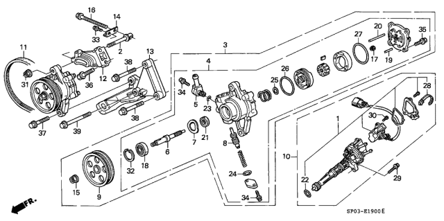1991 Acura Legend Power Steering Pump Assembly Diagram for 56100-PY3-010
