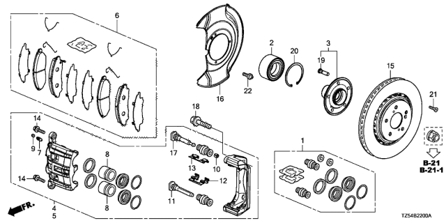 2016 Acura MDX Front Caliper Sub-Assembly Diagram for 45018-TZ5-A02