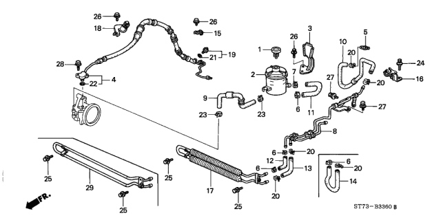 1994 Acura Integra Power Steering Suction Upper Return Tube Diagram for 53731-SR3-990