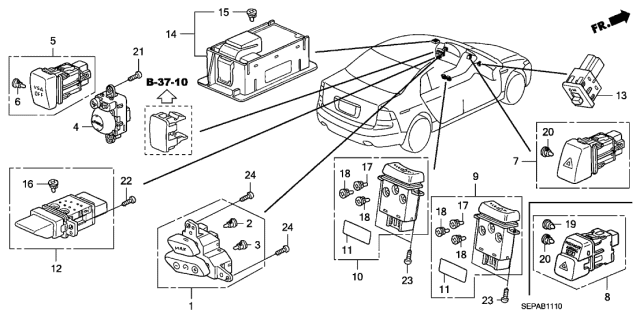 2008 Acura TL Switch Assembly, Illumination Control Diagram for 35155-SEP-A02