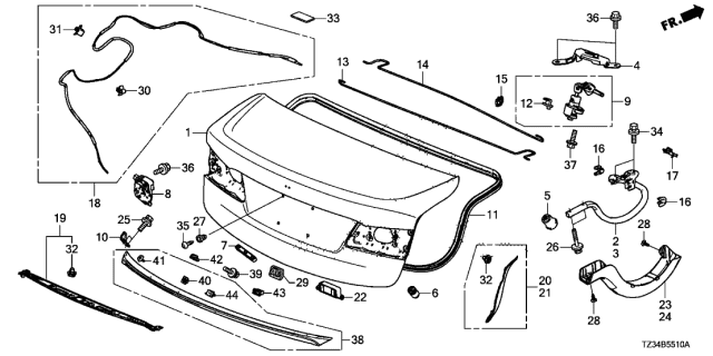 2019 Acura TLX Trunk Lid Weatherstrip Diagram for 74865-TZ3-A01