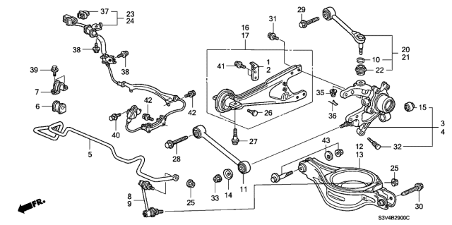 2001 Acura MDX Left Rear Trailing Arm Assembly Diagram for 52372-S3V-A00