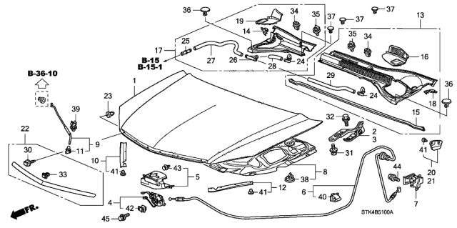 2007 Acura RDX Hood Latch Assembly Diagram for 74120-STK-A01