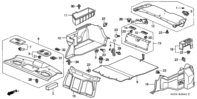 2001 Acura RL Rear Tray - Trunk Lining Diagram