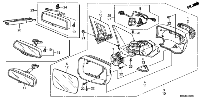 2008 Acura MDX Driver Side Door Mirror Assembly (Billet Silver Metallic) (R.C.) (Heated) Diagram for 76250-STX-A02ZE