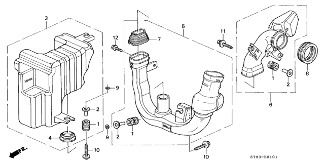 1995 Acura Integra Air Cleaner Intake Tube Joint Diagram for 17247-P72-000