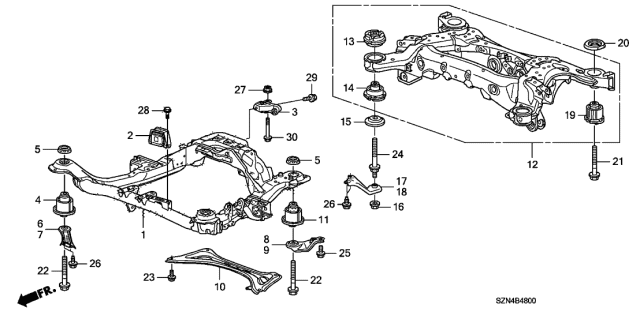 2011 Acura ZDX Subframe, Front Suspension Diagram for 50200-STX-A04