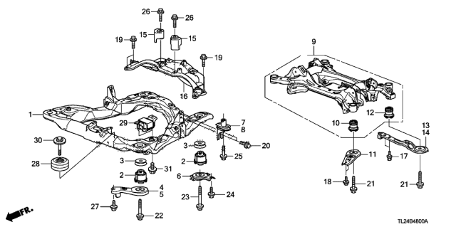 2010 Acura TSX Sub-Frame, Front Diagram for 50200-TP1-A01