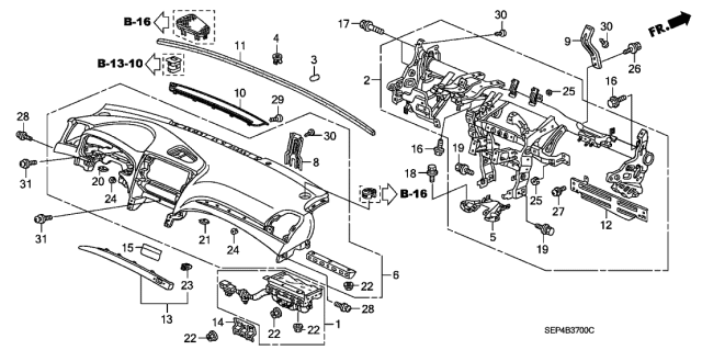 2006 Acura TL Bracket, Passenger Support Diagram for 77173-SEP-A00ZZ
