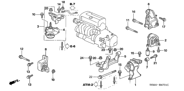 2003 Acura RSX Engine Side Mounting Rubber Diagram for 50821-S6M-013