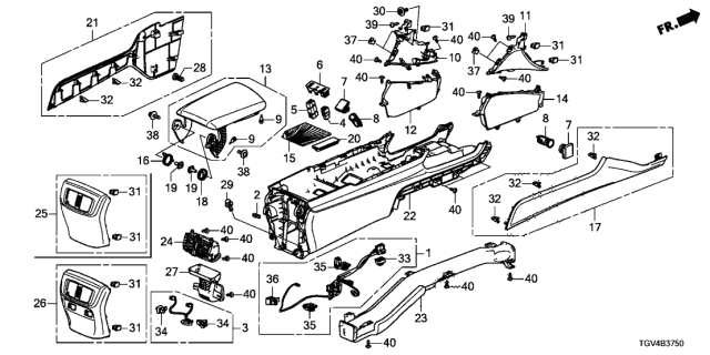 2021 Acura TLX Armrest (Type Z) Diagram for 83405-TGV-A24ZH