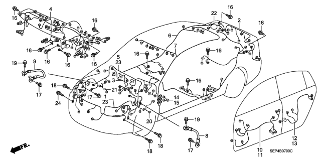 2006 Acura TL Wire Harness, Left Rear Door Diagram for 32754-SEP-A00