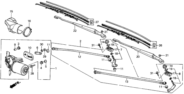 1986 Acura Integra Windshield Wiper Arm (Passenger Side) Diagram for 38465-SE7-G01