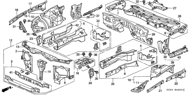 1998 Acura RL Frame, Right Front Side Diagram for 60810-SZ3-A02ZZ