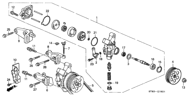 1999 Acura Integra Pulley, Power Steering Pump Diagram for 56483-P72-003