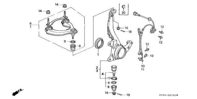 1994 Acura Integra Right Front Arm Assembly (Upper) Diagram for 51450-SR3-013