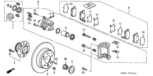2001 Acura TL Left Rear Disc Brake Caliper Sub-Assembly (Reman) Diagram for 43019-SEP-A00RMN