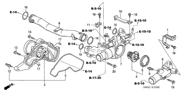 2005 Acura NSX Water Pump - Thermostat Diagram